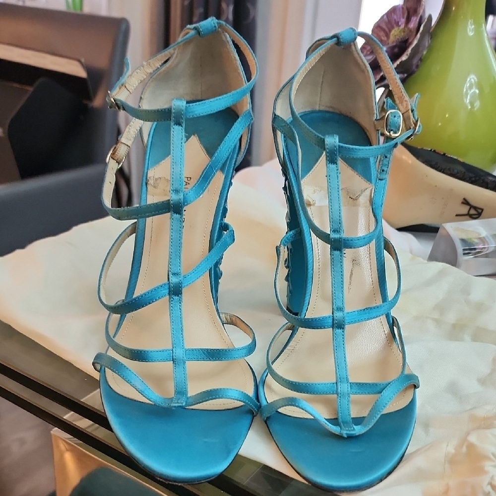 Paul Andrew Blue Chunky Heel Sandals - Picture 10 of 13